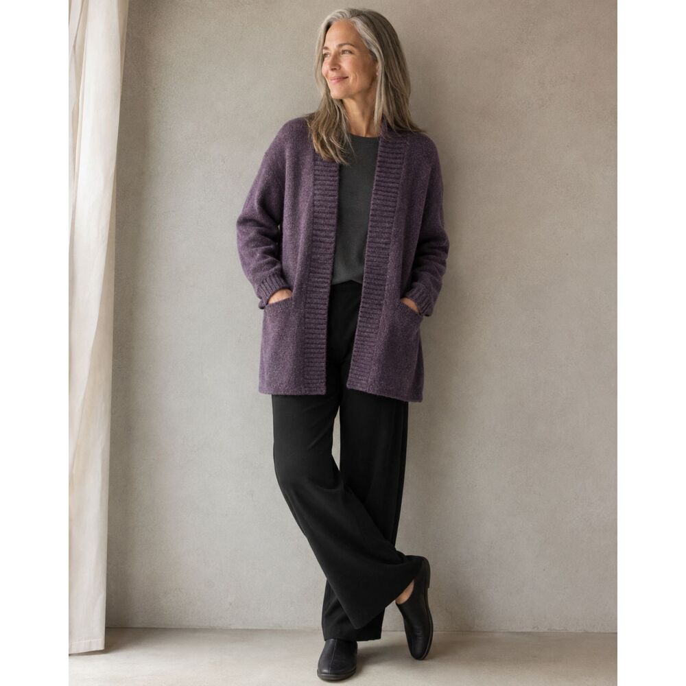 Eileen Fisher Purple Lambs Wool Open Cardigan Sweater Top  Women's Size Large